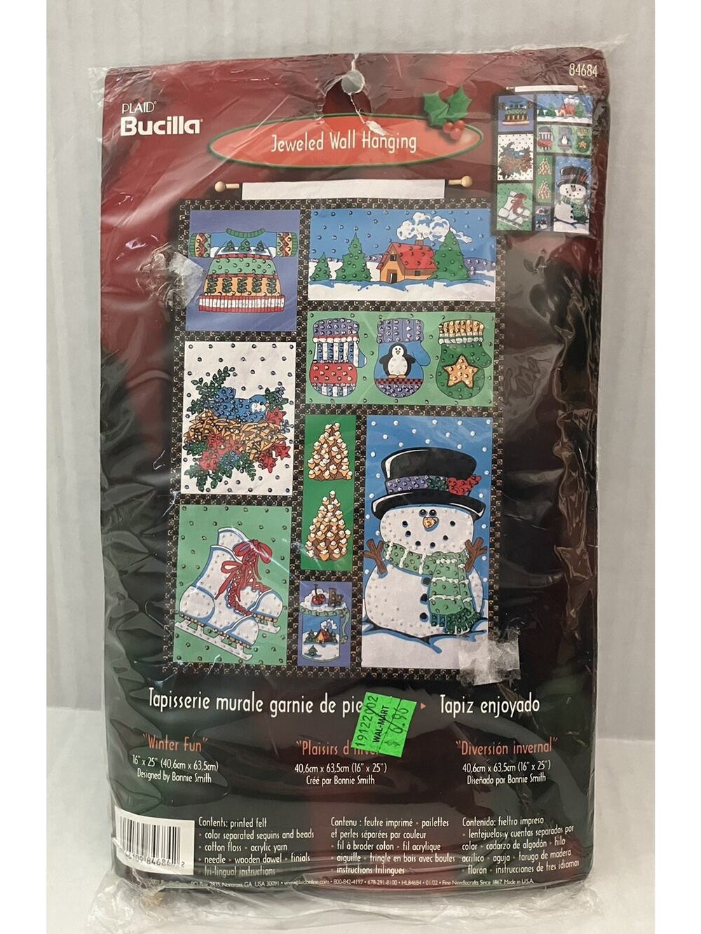 Vtg 2002 Plaid Bucilla Jeweled Wall Hanging Crafts Winter Fun 84684 16X25 NOS